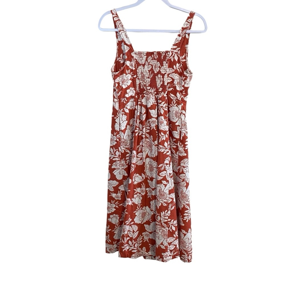 Old Navy - Orange/White Floral Print Linen Blend Midi Dress - M - Picture 4 of 7